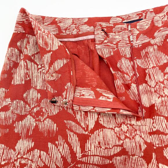 Jones Wear Womens 4 Linen Blend Wide Leg Pants Fall Floral Rusty Orange Boho - Picture 8 of 11